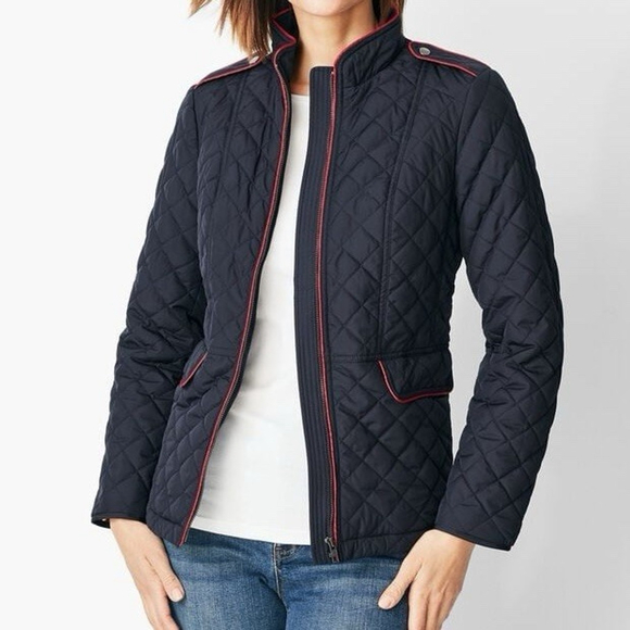 Talbots Quilted Military Striped Liner Jacket Size:Mp Navy Long Sleeve Zip Women - Picture 1 of 16